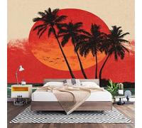 Wall Covering Photo Wallpaper 400x280 cm Red Living Room Art Mural | Premium Art Print Non-Woven Wallpaper Sunset Ocean Scenery Not Self Adhesive 3D Wall Murals & Room Decor Poster
