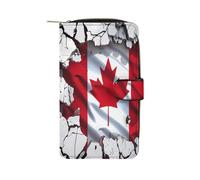 Wall Cracked American Canada Flag Long Zippered Pouch Slim Clutch Organizer Purse Money and Credit Card Holder for Men Women