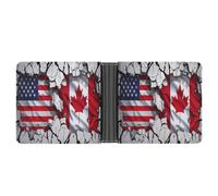 Wall Cracked American Canada Flag Printed Bifold Wallet with Hidden Compartments Pocket Money and Credit Card Holder for Men Women