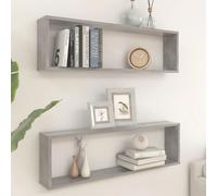 Wall Cube Shelf 2pc Engineered Wood Concrete Grey 100x15x30 cm Floating Set Slim