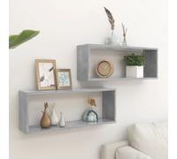 Wall Cube Shelf 2pc Engineered Wood Concrete Grey 60x15x23cm Floating Wall Mount
