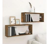 vidaXL Wall Cube Shelves 2 pcs Smoked Oak 60x15x23 cm Engineered Wood UK GF0