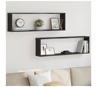 Wall Cube Shelves 2pc Black Oak 100x15x30cm Engineered Wood Floating Rack Modern