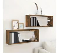 Wall cube shelves 2pcs Smoked Oak 60x15x23 cm Engineered Wood Floating set pair