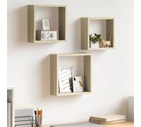 Wall Cube Shelves 3pcs Sonoma Oak MDF Set Large 30x10x30 Medium 27x10x27 Hidden