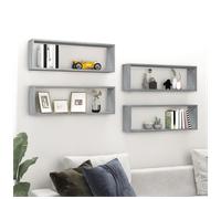Wall Cube Shelves 4pcs Grey Sonoma Engineered Wood 80x15x26.5cm Wall-Mounted Set