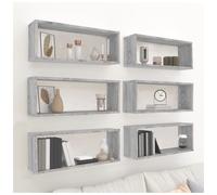 Wall Cube Shelves 6pcs Grey Sonoma Engineered Wood 60x15x23cm LivingRoom Storage