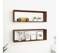Wall Cube Shelves Brown Oak 80x15x26.5cm Engineered Wood 2pc Floating Set