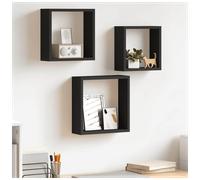 Wall cube shelves set 3 Black MDF 30x10x30cm invisible mount modern floating art