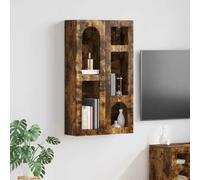 Wall Cupboard Smoked Oak Wood Material 59 x 20 x 100 cm with 5 Shelves Wall Mounted for Kitchen Bathroom Hallway Modern Storage Organiser System Space Saving
