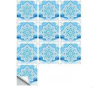 Wall Decal, 10-Pack, Mediterranean Blue Mandala Octagonal Floral PVC Sticker, Waterproof and Scratch-Resistant Finish, Removable Reusable Design for Kitchen Bathroom Decor(C)