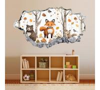 Wall Decal 3D Fox Bear Cartoon Animal Wall Stickers Smashed Art Waterproof Vinyl Wall Tattoo for Kids Bedroom Living Room Playroom Nursery Home Decor 53x93cm