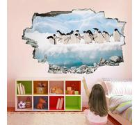 Wall Decal 3D Penguin Wall Stickers Smashed Art Waterproof Arctic Iceberg Vinyl Wall Tattoo for Kids Bedroom Living Room Playroom Baby Nursery Home Decor 35" W x 24" H