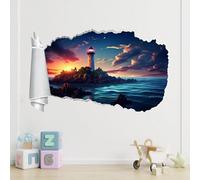 Wall Decal 3D Smashed Art Decor Lighthouse Island Wall Tattoo Art Vinyl Wall Stickers Sunset View for Girls Kids Bedroom Nursery Living Room Sticker Mural Home Gift