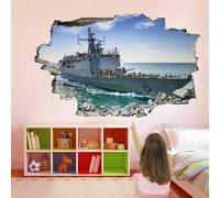 Wall Decal 3D Smashed Art Decor Warship Wall Tattoo Art Vinyl Wall Stickers Landscape for Girls Kids Bedroom Nursery Living Room Sticker Mural Home Gift 43" W x 28" H