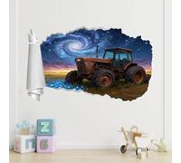 Wall Decal Art Wall Tattoo 3D Smashed Tractor Grass Flower Removable Wall Sticker Room Mural Decals Sky Vortex Self Adhesive Poster Tattoo Kids Sticker Mural Boy Bedroom Decor