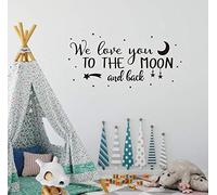 Wall Decal Kids We Love You to The Moon and Back Quote Wall Decals Nursery Vinyl Wall Stickers for Baby Boys and Grils Bedroom Scandinavian Wall Decal (Y29) (Black)