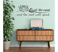 Wall Decal Quiet The Mind and The Soul Will Speak Lotus Wall Sticker Decal Quote Bedroom Home Decor,Black,130cmwidex44cmhigh