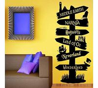 Wall Decal Vinyl Sticker Story Book Road Sign Fan Porter Magic Ring Janania Peter Pan Typesetting Door Mural Black S 32X57Cm