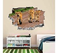 Wall Decals Art 3D Smashed Lion Cubs Serengeti Africa Wild Animals 3D Wall Sticker Mural Decal Kids 55x80cm