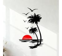 Wall Decals Beautiful Sunset On The Coast with Palm Trees and Birds in The Kitchen 42x70cm Multi Color Selection Black