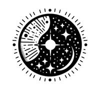 Wall Decals Celestial yin yang and with Stylized Moon and Starfield Elements Radiating outwards 42x43.1cm Equipped with Transfer Film kit Black