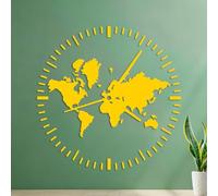 Wall Decals Clock Travel Tourism Abstract Map World Home Idea 54.6x54.6cm Equipped with Transfer Film kit Yellow