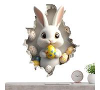 Wall Decals - Easter Bunny Wall Sticker | Cute 2D Removable Adhesive Wallpaper with Rabbit Egg Pattern, Wall Stickers, Hole Break Design, Cartoon Decor