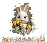 Wall Decals - Easter Bunny Wall Sticker | Cute 2D Removable Adhesive Wallpaper with Rabbit Egg Pattern, Wall Stickers, Hole Break Design, Cartoon Decor