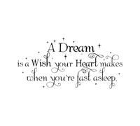 Wall Decals for Girls A Dream is A Wish Your Heart Makes When You're Fast Asleep Quotes Wall Stickers Princess Room Playroom Extra Large - 57x114cm