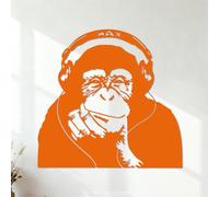 Wall Decals Gorilla Monkey Headphones Music Cartoon Doodle Chimpanzee Listening to Headphones 42x43.8cm Glass Stickers Orange