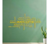 Wall Decals Hello Welcome in Different Languages Welcome Quotes Family Phrases 34x68.3cm Can Modify and add Information Yellow