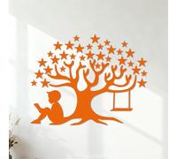 Wall Decals Magic Tree Star Book of Fairy Tales Reading Boy Children's 35x44.6cm Multi Color Selection Orange