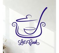Wall Decals Pan and Ladle Let's Cook Motivation Words Kitchen 35x38.6cm Multiple Size Options DarkBlue