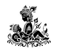 Wall Decals Paster Paper Divine Love of Radha Krishna in Silhouette 42x42.9cm Self Adhesive Black