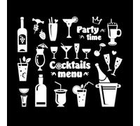 Wall Decals Paster Paper Drink Glass Martini Cocktail Menu Collection Cafe 34x39.6cm Art Decoration S-White
