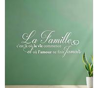 Wall Decals Paster Paper French La Family Quotes La Family C'est Là Où La Vie Getting Started Quotes Kitchen 53x126.9cm Easy Installation White