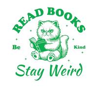Wall Decals Paster Paper Read Books be Kind Stay Weird cat Reader Typography Funny Bookish cat Design 54.6x55cm Store Decoration Green