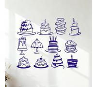Wall Decals Paster Paper Set Cakes Bakehouse Tasty Bakery Cake Dessert 35x43.8cm Personalized Customization DarkBlue