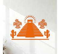 Wall Decals PVC Ancient Aztec Pyramid Maya Cactus Birds 54.6x85.4cm Waterproof Orange