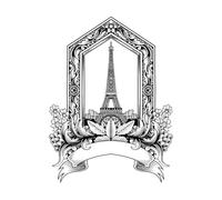 Wall Decals PVC Basic rgbillustration Eiffel Tower Building with Vintage Engraving Ornament 38x51.1cm It Won't Fall Off Black