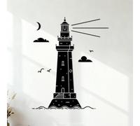 Wall Decals PVC Beach House Lighthouse Silhouette Sea Marine 54.6x65.7cm Do not Damage the wall Surface Black