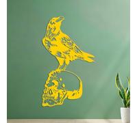 Wall Decals PVC Bird Raven Skull Skeleton Gothic Style 54.6x93.2cm Glass Stickers Yellow