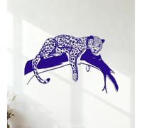 Wall Decals PVC Cartoon Leopard Playing On Tree Kids Jungle Animals Tiger Cat Branch 54.6x87.2cm Tattoo Culture DarkBlue