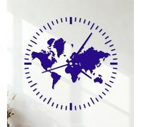 Wall Decals PVC Clock Travel Tourism Abstract Map World Home Idea 35x35cm Do not Damage the wall Surface DarkBlue