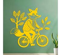 Wall Decals PVC Cool Fox Mask Riding A Bike Graphic 54.6x55.2cm Window Decals Yellow