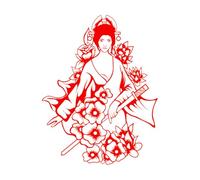 Wall Decals PVC Geisha Holding Katana with Roses Around 40x51.5cm Do not Damage The Wall Surface Red