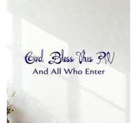 Wall Decals PVC God Bless This Rv and All Who are Into Camper SUV Rvs Welcome 28.6x103.2cm Do not Damage the wall Surface DarkBlue