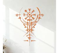 Wall Decals PVC Hand Drawn Vegvisir. Ancient Navigation Compass. Old Magic Sign. Celtic Viking Mythology Symbols 54.6x71.7cm Store Decoration Orange
