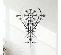 Wall Decals PVC Hand Drawn Vegvisir. Ancient Navigation Compass. Old Magic Sign. Celtic Viking Mythology Symbols 35x46cm Easy Installation Black